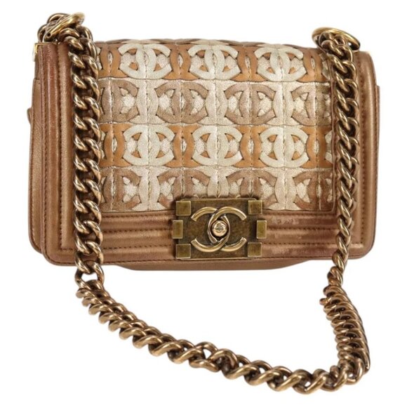 CHANEL COCO Mark Boy Chanel Chain Shoulder Bag Leather Gold CC - Picture 1 of 15